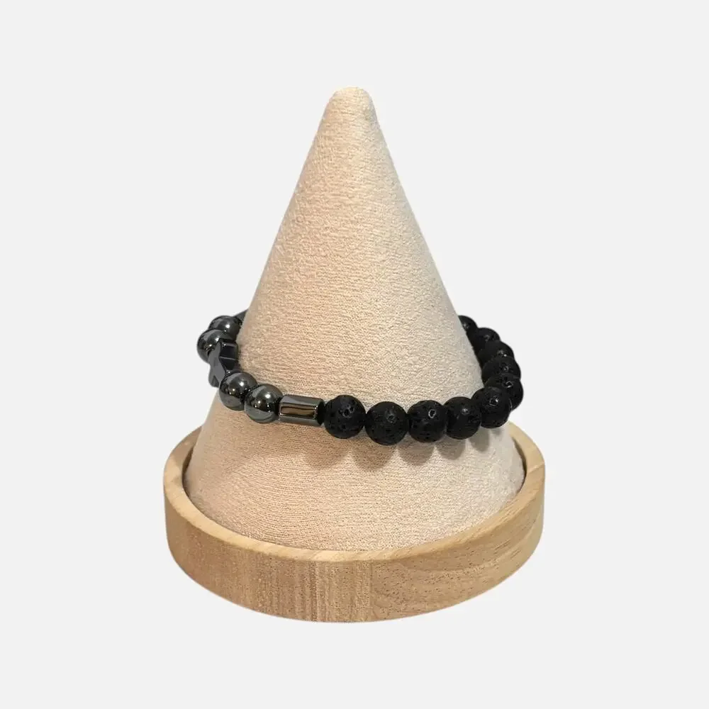 Men’s Black Lava Stone Cross Bracelet